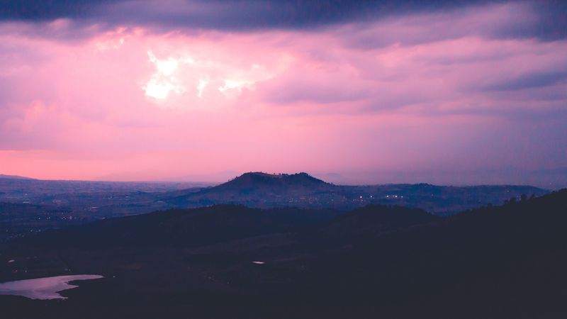 sunset, evening, far, mountains, 4k