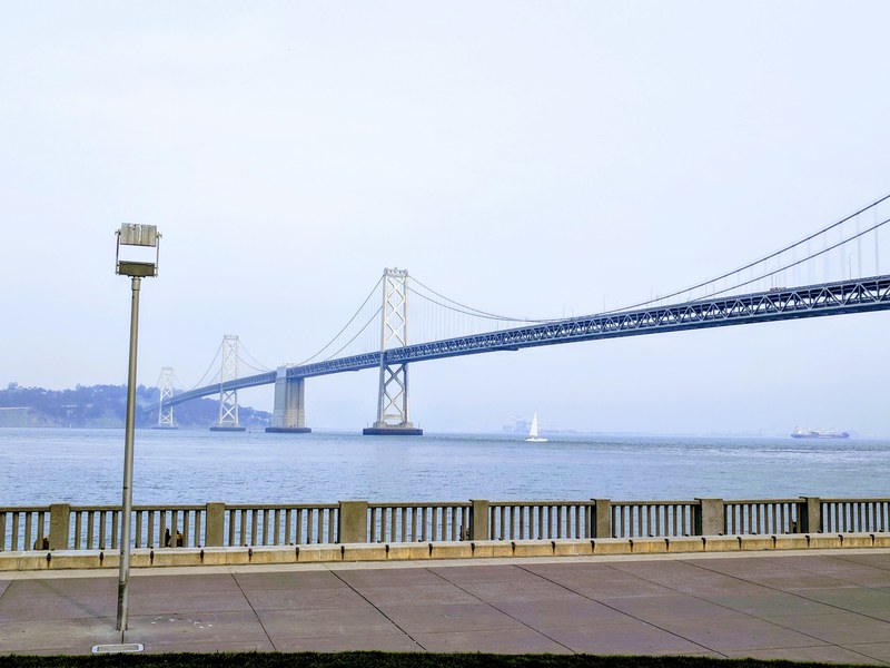 fog or smoke bay bridge hazy san francisco day 4k