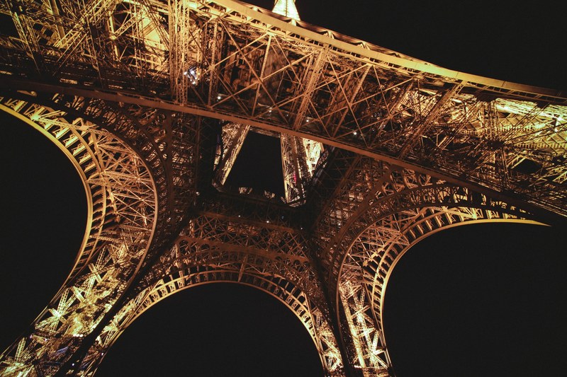 looking up at the illuminated eiffel tower in paris france, _illuminated eiffel tower 4k