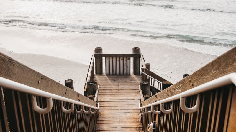 stairs, beach, sea, 4k