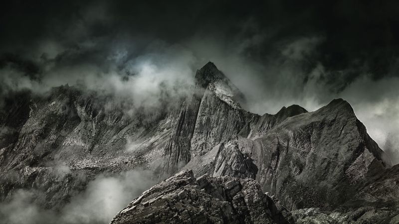 mountains, fog, summit, 4k