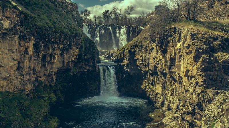 waterfall, precipice, stones, shadow, 4k