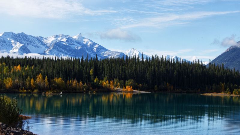 mountains, lake, trees, 4k