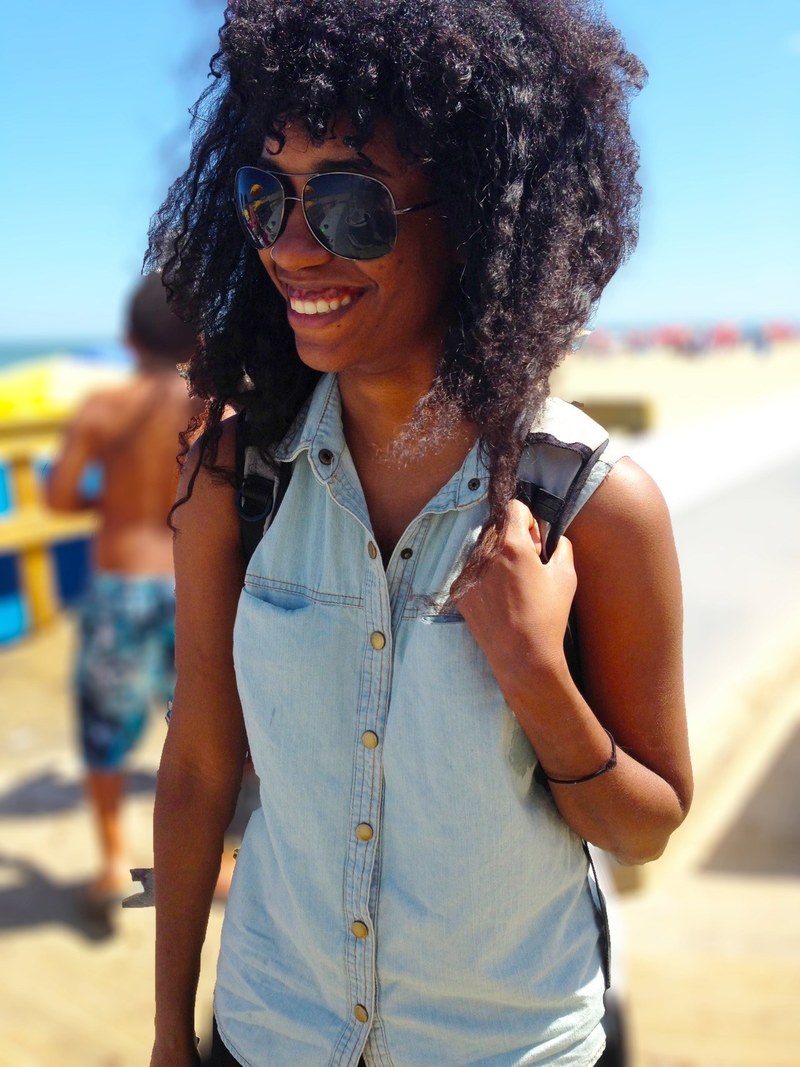 a happy african american backpacking female, _autumn in the summer 4k