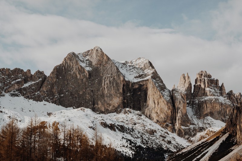 sharp granite ridges in the snowy mountains, canazei granite ridges 4k