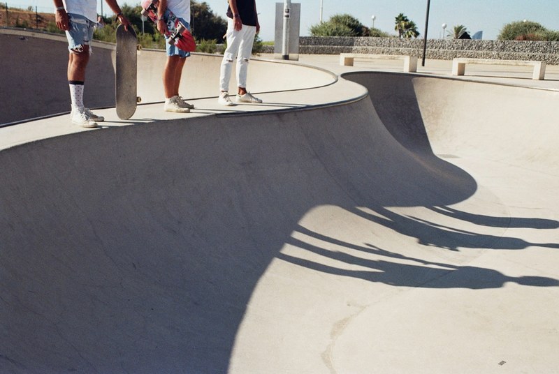 man person skatepark and skateboard 4k