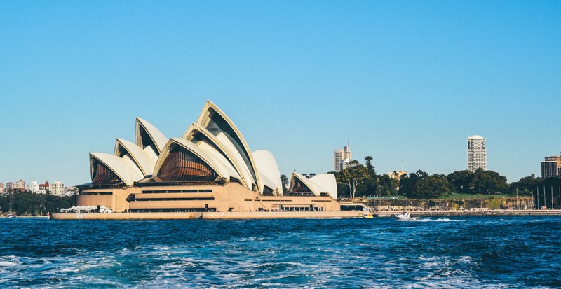 the building of the sydney opera house seen from the water, sydney opera from the water 4k
