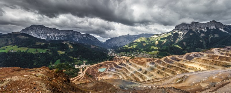 picturesque mountain landscape with mining fields on a stormy night, stormy mountainside 4k