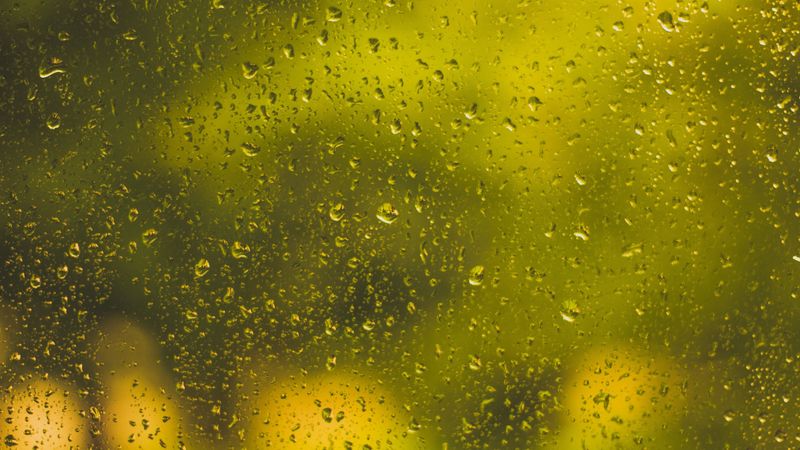drops, glass, surface, yellow, 4k