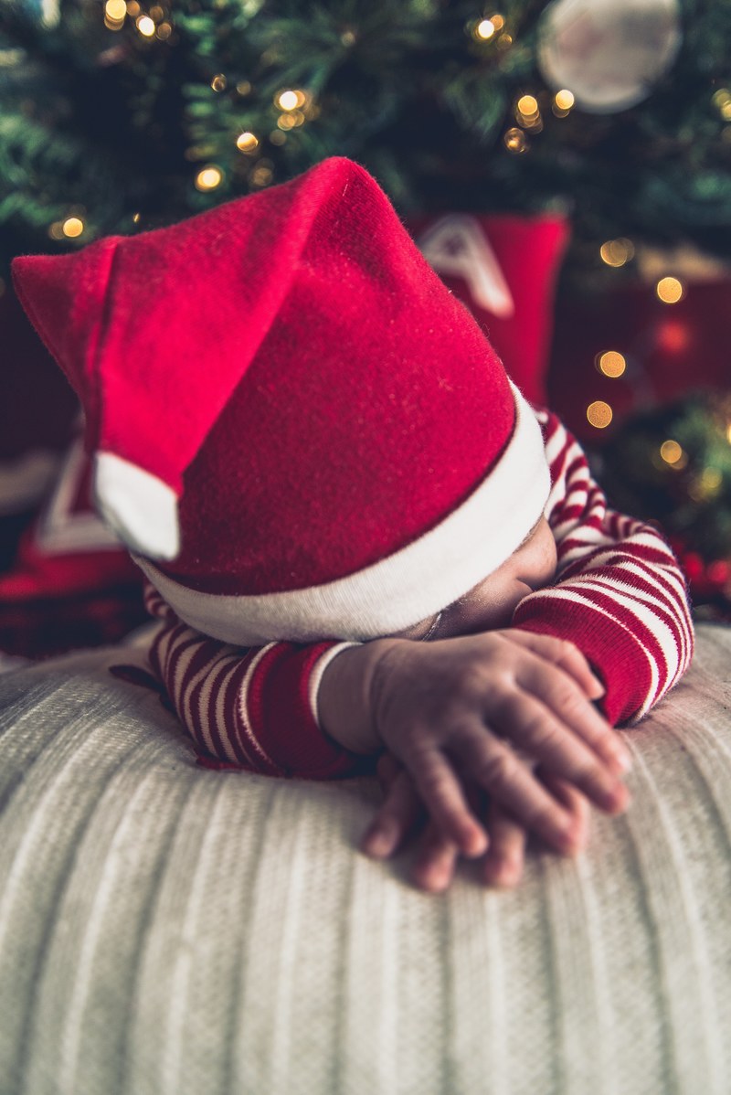 a baby wearing a christmas outfit and santa hat, _baby santa hat 4k