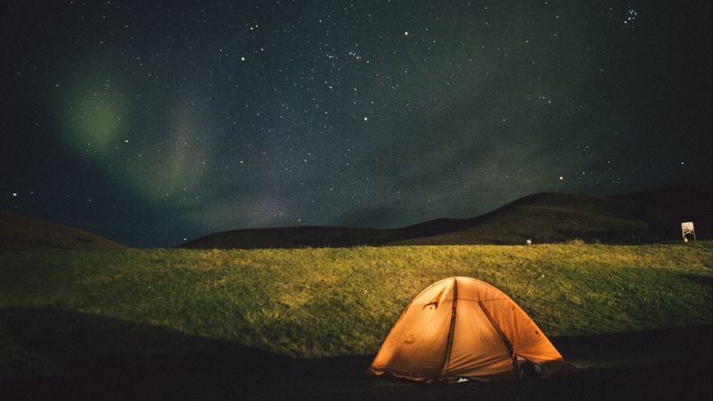tent, starry sky, night, 4k