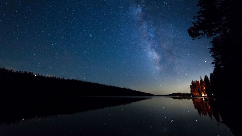 starry sky, night, stars, lake, 4k