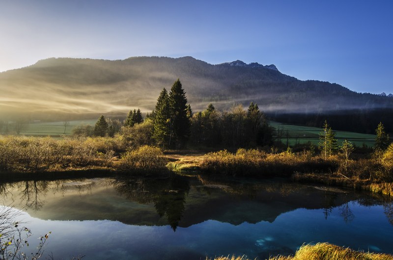 pond landscape mountain and reflection 4k