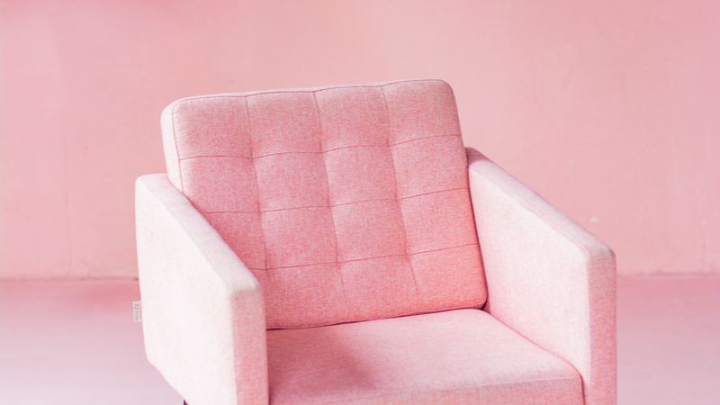 chair, pink, balls, 4k