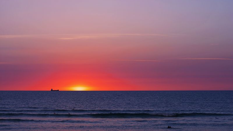sea, sunset, horizon, 4k