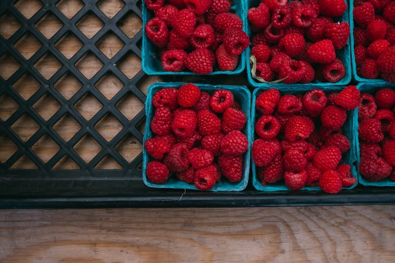 fruit basket containing raspberry in a market in arlington, basket of raspberry 4k