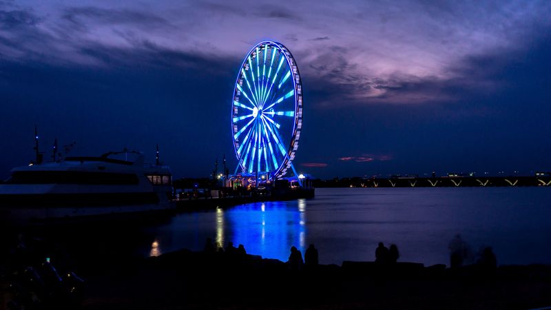 ferris wheel, night, shore, 4k