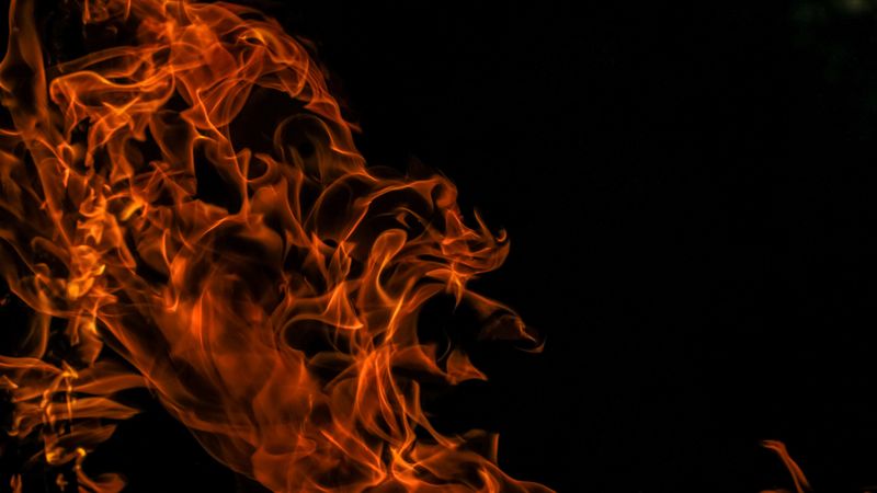 fire, flame, dark background, 4k