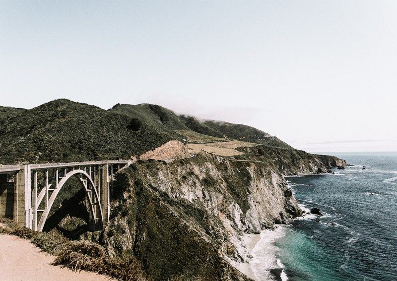 cliff bridge ocean and coast 4k