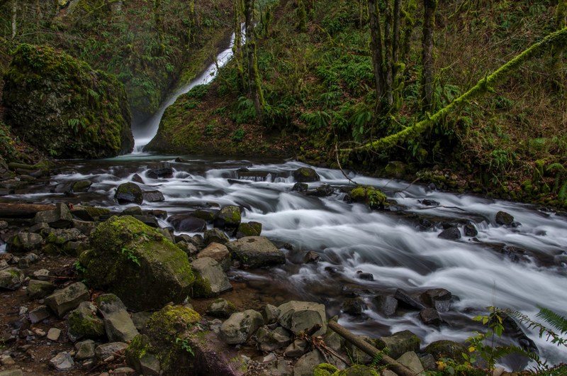 waterfall river rock and forest 4k