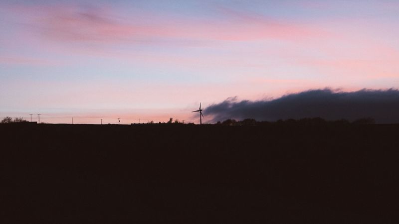 sunset, sky, wind generator, 4k
