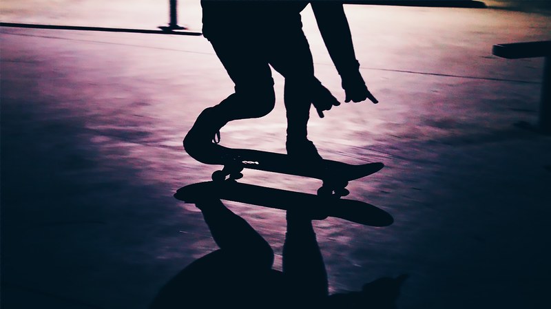 skatepark shadow silhouette and city 4k