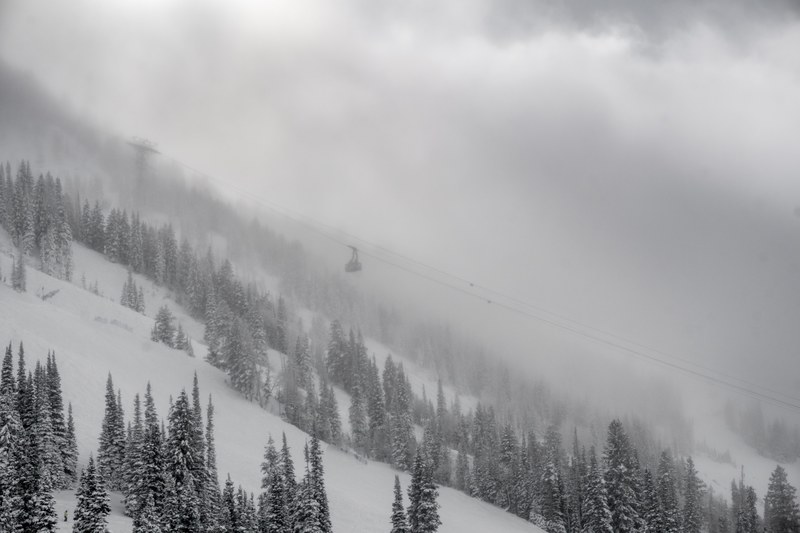 a sky view of snowbird ski amp summer resort during a cloudy winter day, the tram 4k