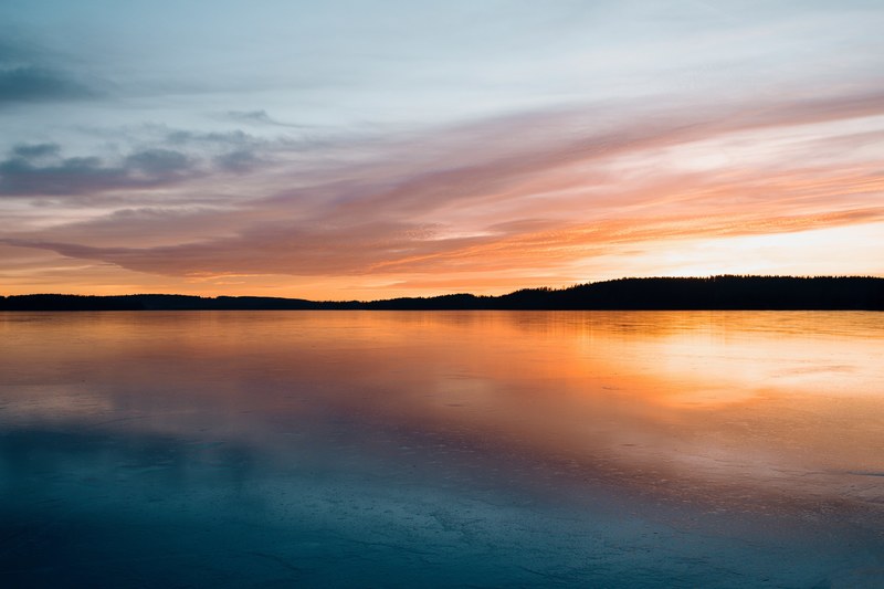 lake is showing the reflection of sunset in molkom, swedish sunset 4k