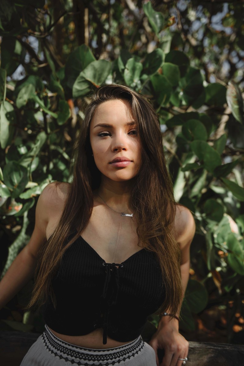 long hair woman in black top posing at melbourne beach, long hair woman posing 4k