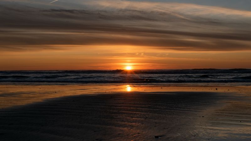 horizon, sea, sunset, sun, 4k