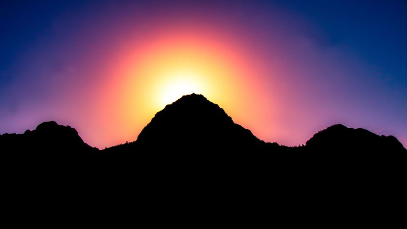 mountains, sunset, light, sky, 4k