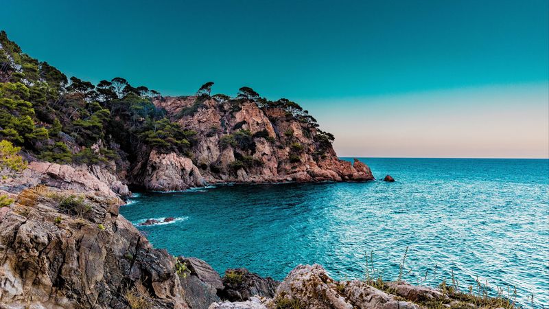 cliffs, sea, shore, 4k
