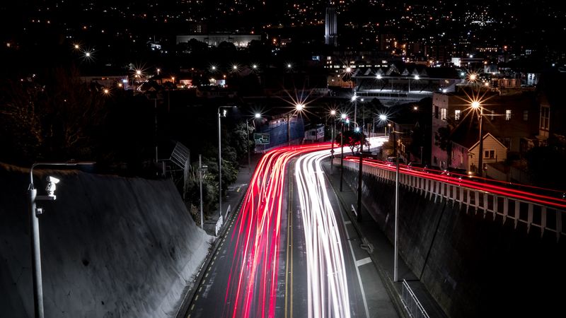 road, night, city, light, 4k