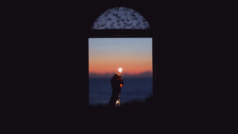 window, star, hand, night, 4k