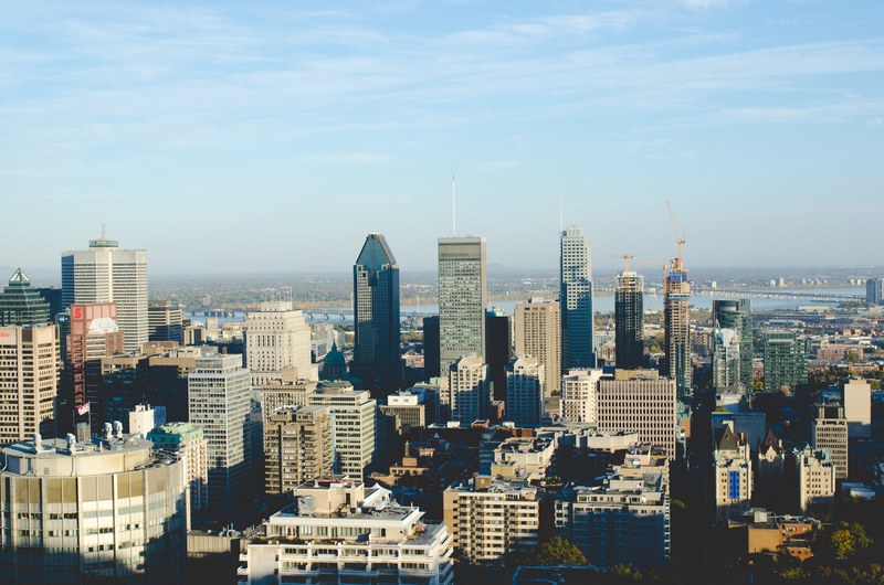 the skyline of downtown montreal with a river at the back, downtown montreal skyline 4k