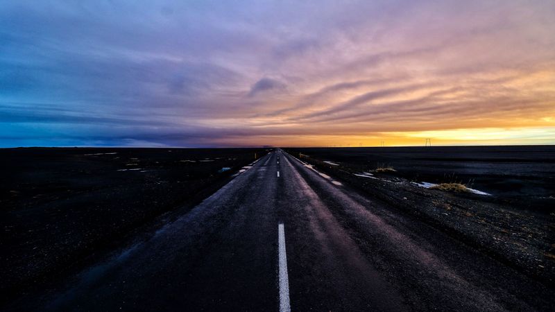 road, marking, sunset, 4k