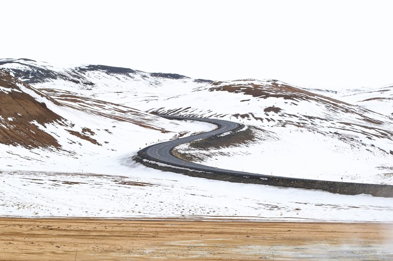 a bendy highway road located in mvatn, curvy road in mvatn 4k