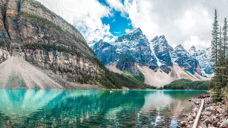 mountains, peaks, lake, 4k
