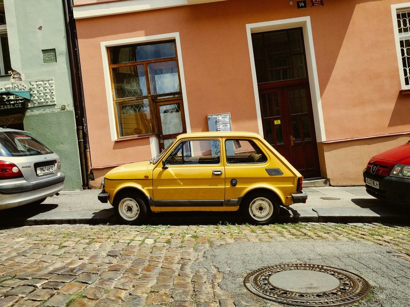 prague street small and yellow 4k