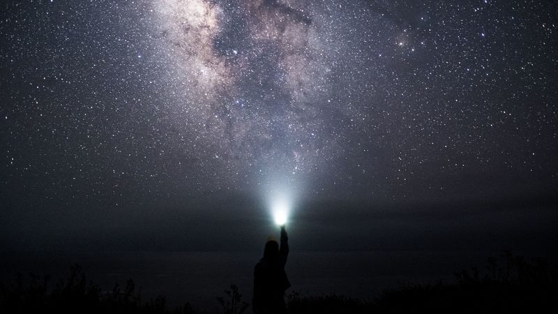 starry sky, sky, space, light, man, 4k