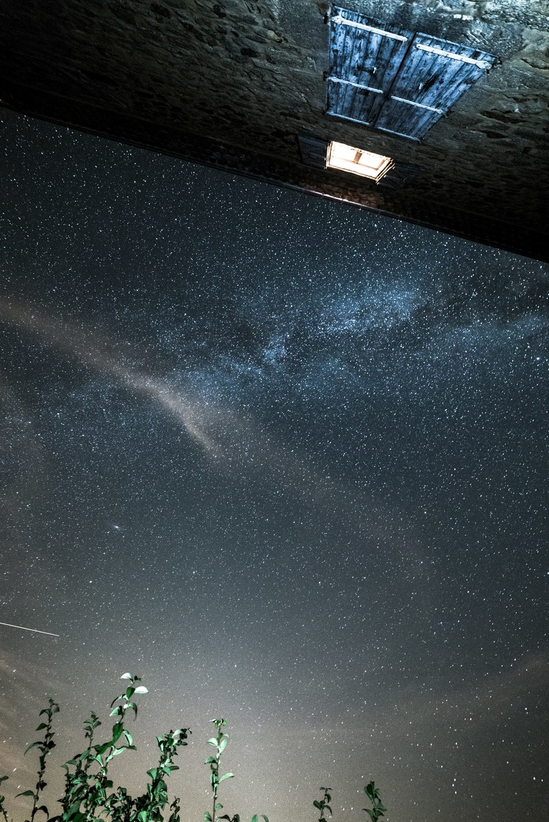 milky way stars sky and building hd, 4k