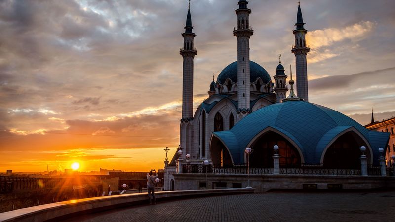 mosque, kazan, tatarstan, sunset, 4k