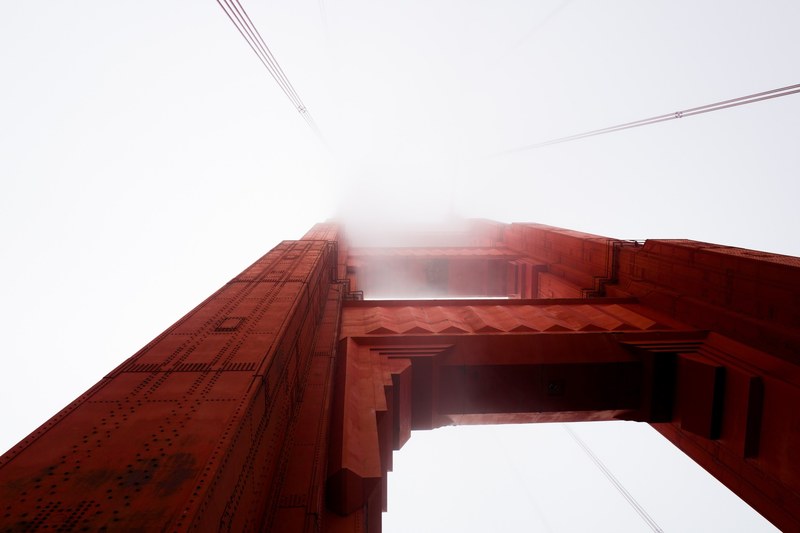 looking up at the architectural details of golden gate bridge, golden gate details 4k