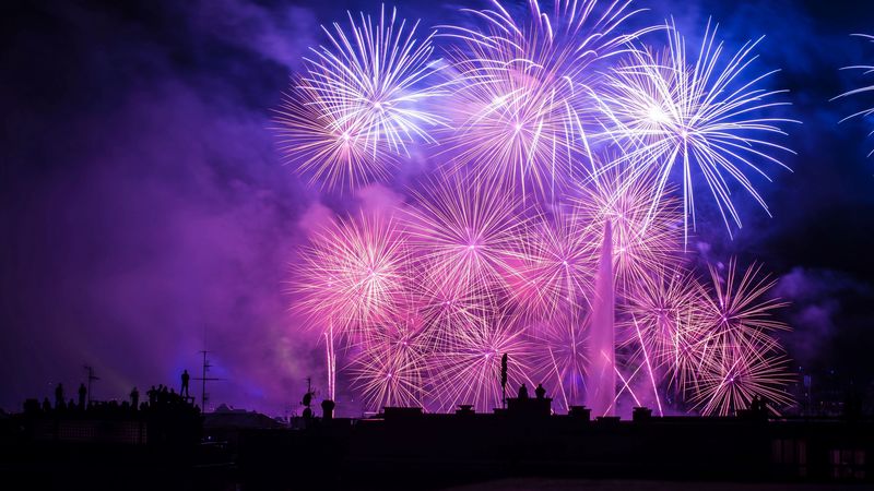 salute, city, holiday, fireworks, 4k