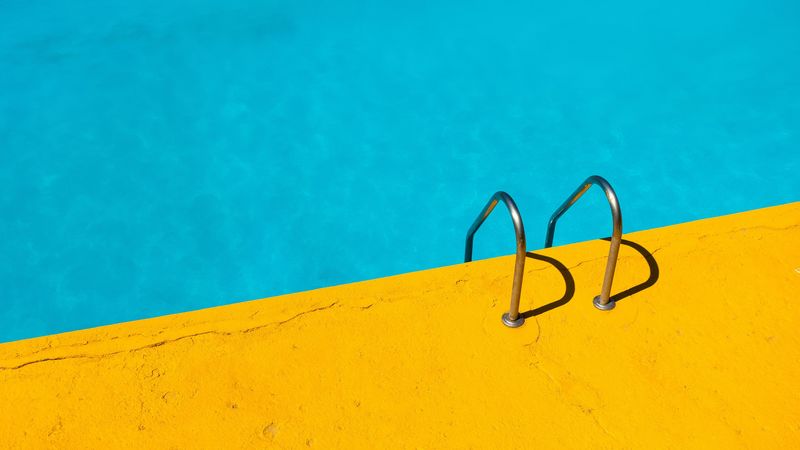 handrail, swimming pool, water, minimalism, 4k