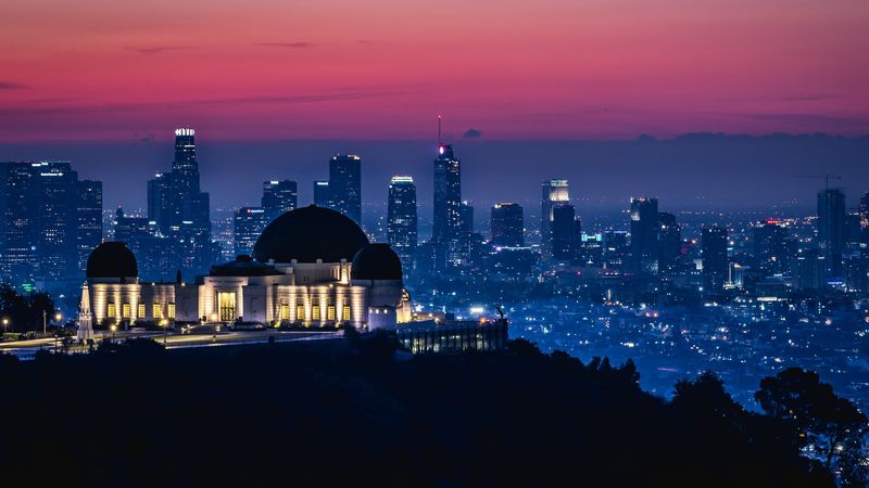 temple, night city, glow, 4k