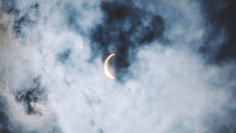 eclipse, clouds, sun, moon, 4k