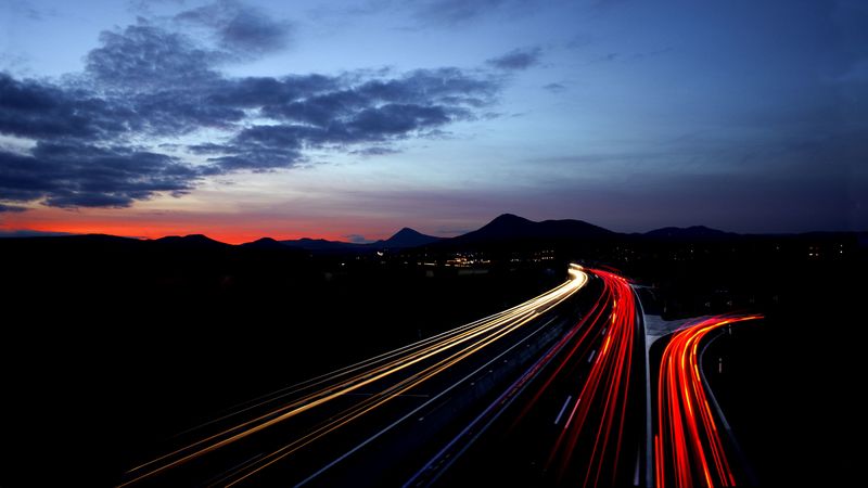 road, traffic, light, night, 4k