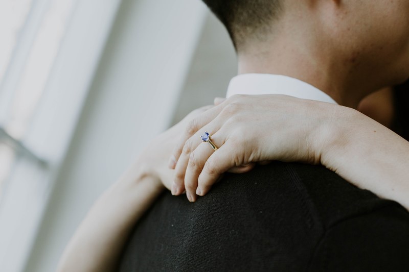 love engagement ring sapphire and hand 4k