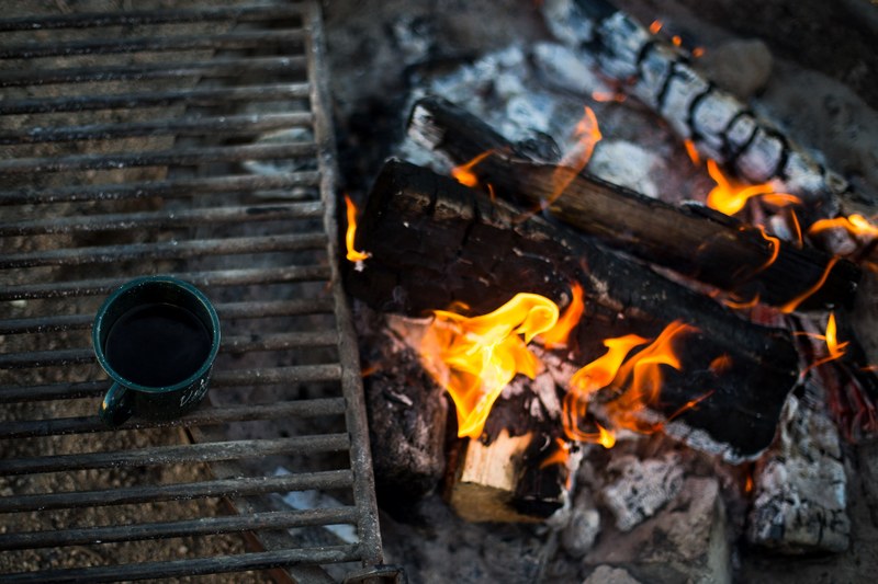 wood fire coffee mug camping and campfire 4k